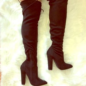 Black Suede Over The Knee Boots